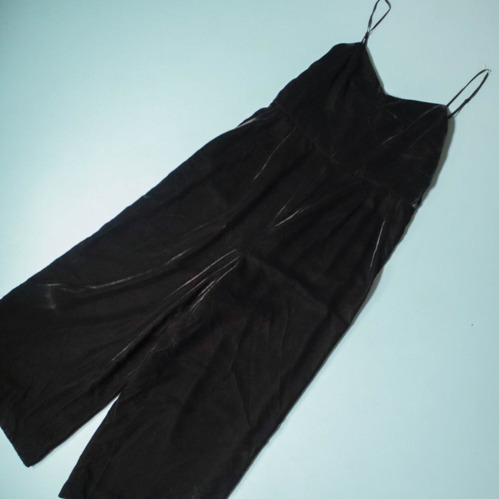 J Crew Black Velvet Wide Leg Jumpsuit Womens 8 Goth Emo Whimsygoth Basic Capsule